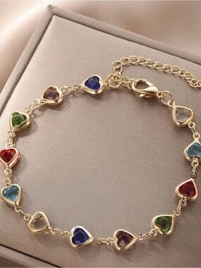 Gold Multi-Color Heart Bracelet